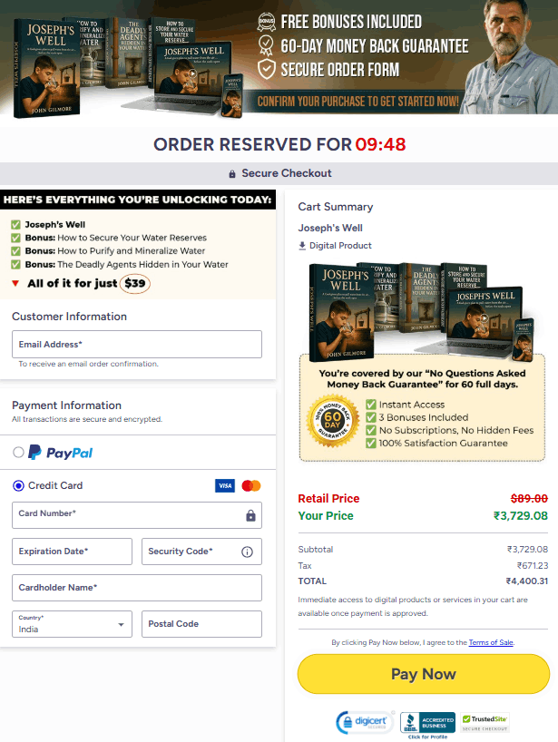 Joseph’s Well system Checkout Page